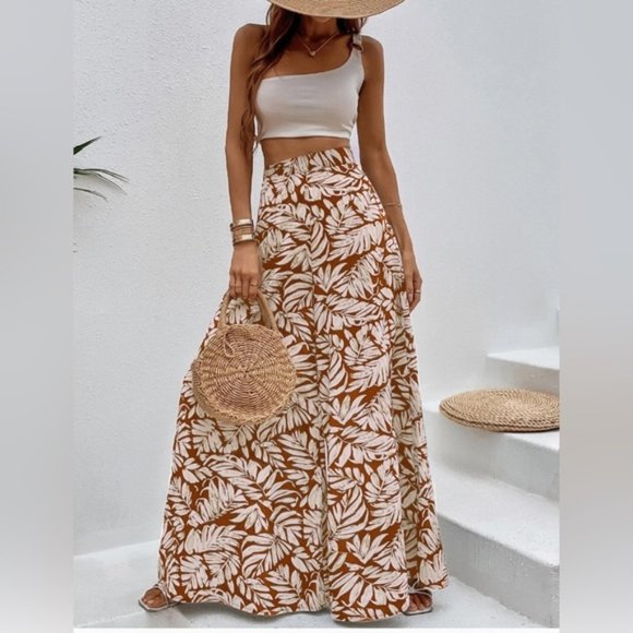 Boho Tropical Print Wide Leg Pants - Picture 1 of 6